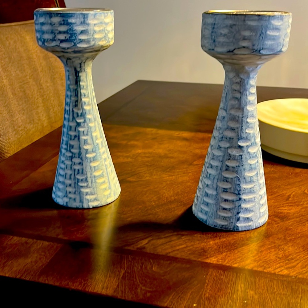Light blue and White candle holders